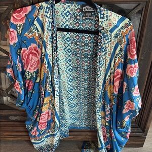 Angie Floral Kimono with Blue and Pink Hues